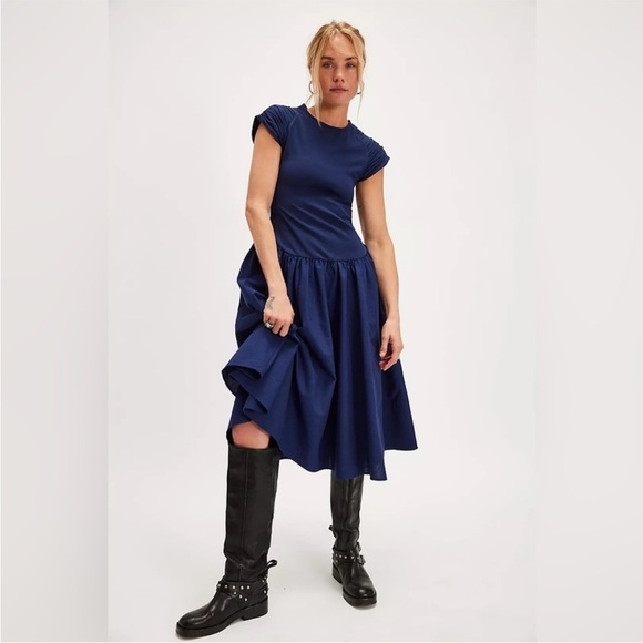 *NWT* Free People Afternoon Elegance Midi Dress in Indigo Pura - Picture 5 of 8